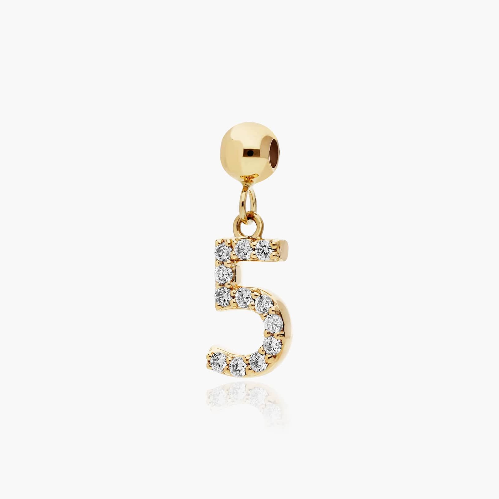 Number 5 Lab-Grown Diamond Charm In 14K Yellow Gold