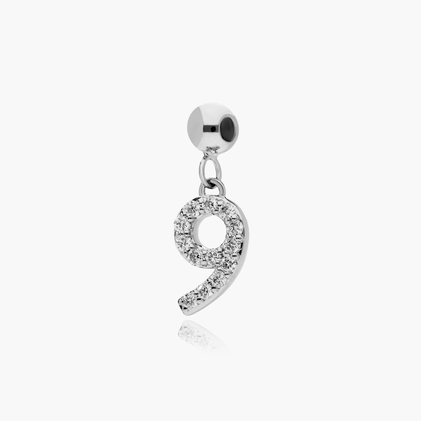 Number 9 Lab-Grown Diamond Charm In 14K White Gold