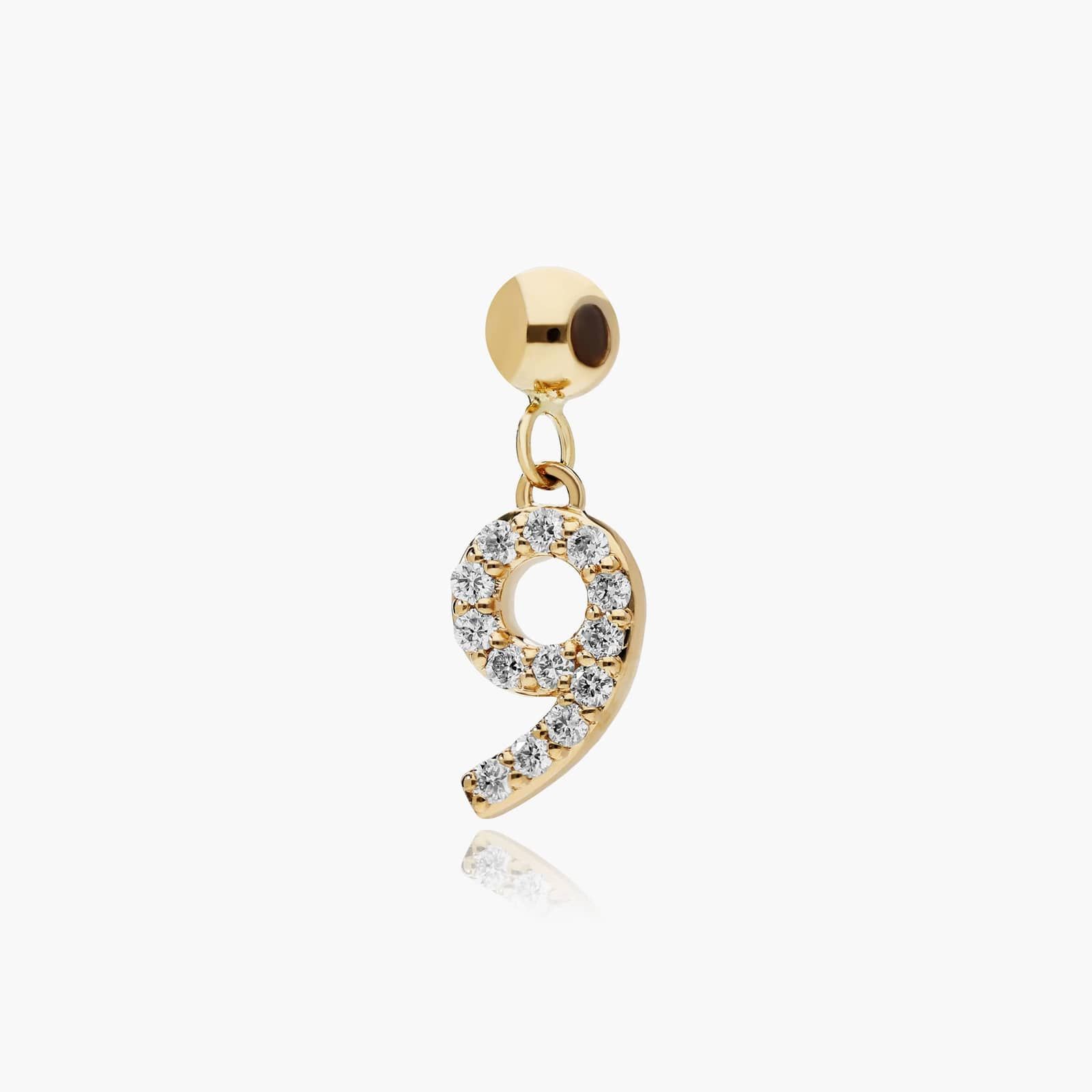 Number 9 Lab-Grown Diamond Charm In 14K Yellow Gold