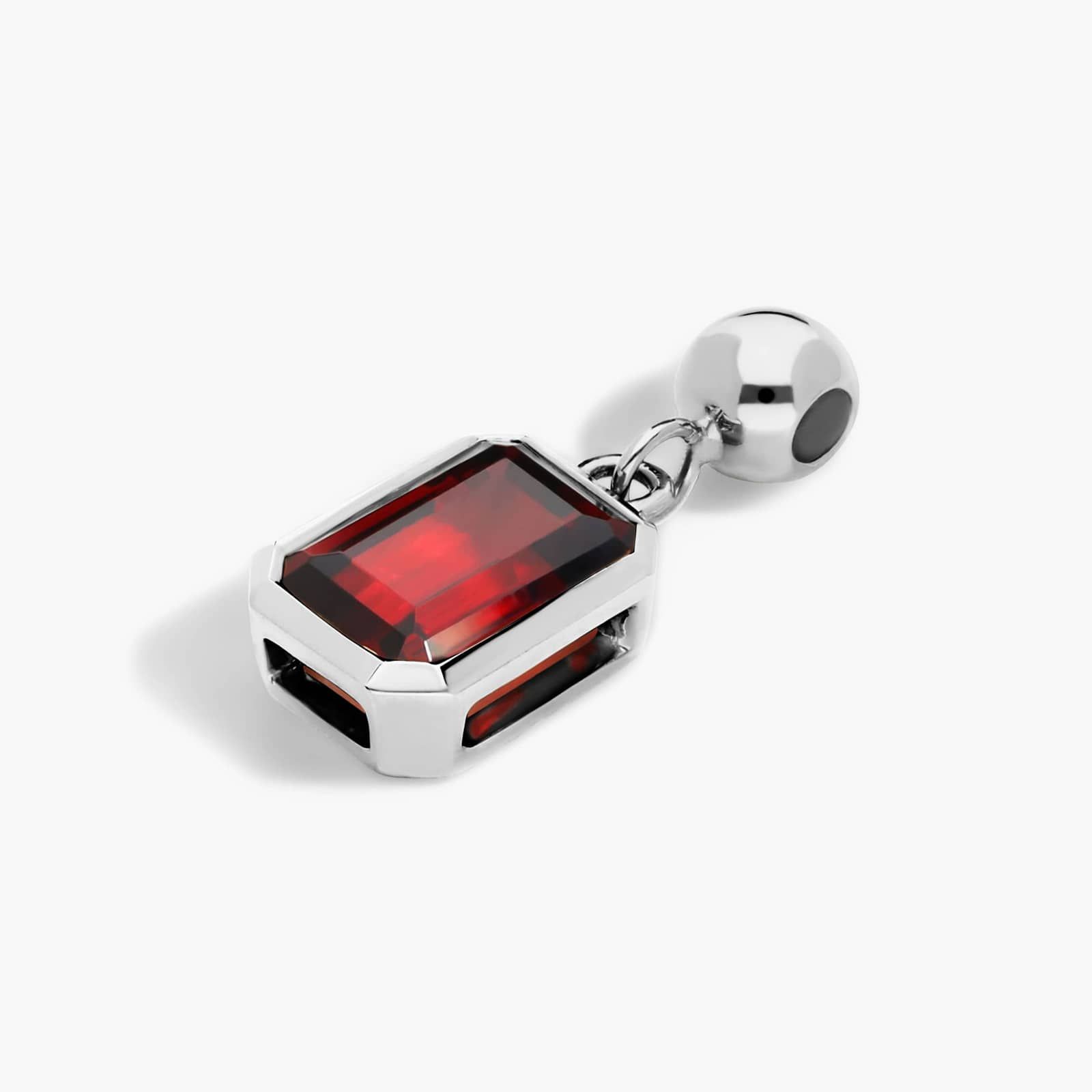 14K White Gold Emerald Cut Bezel Garnet Birthstone Charm