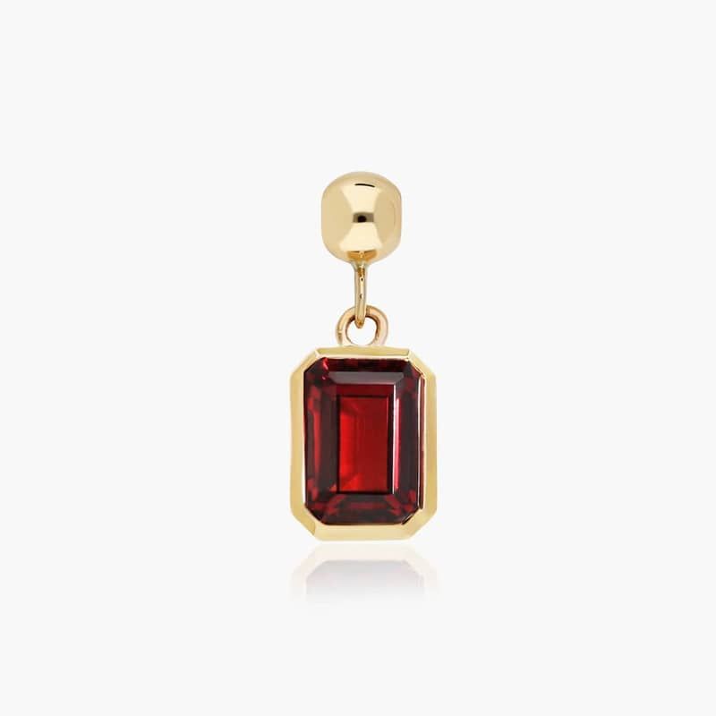 14K Yellow Gold Emerald Cut Bezel Set Garnet Birthstone Charm