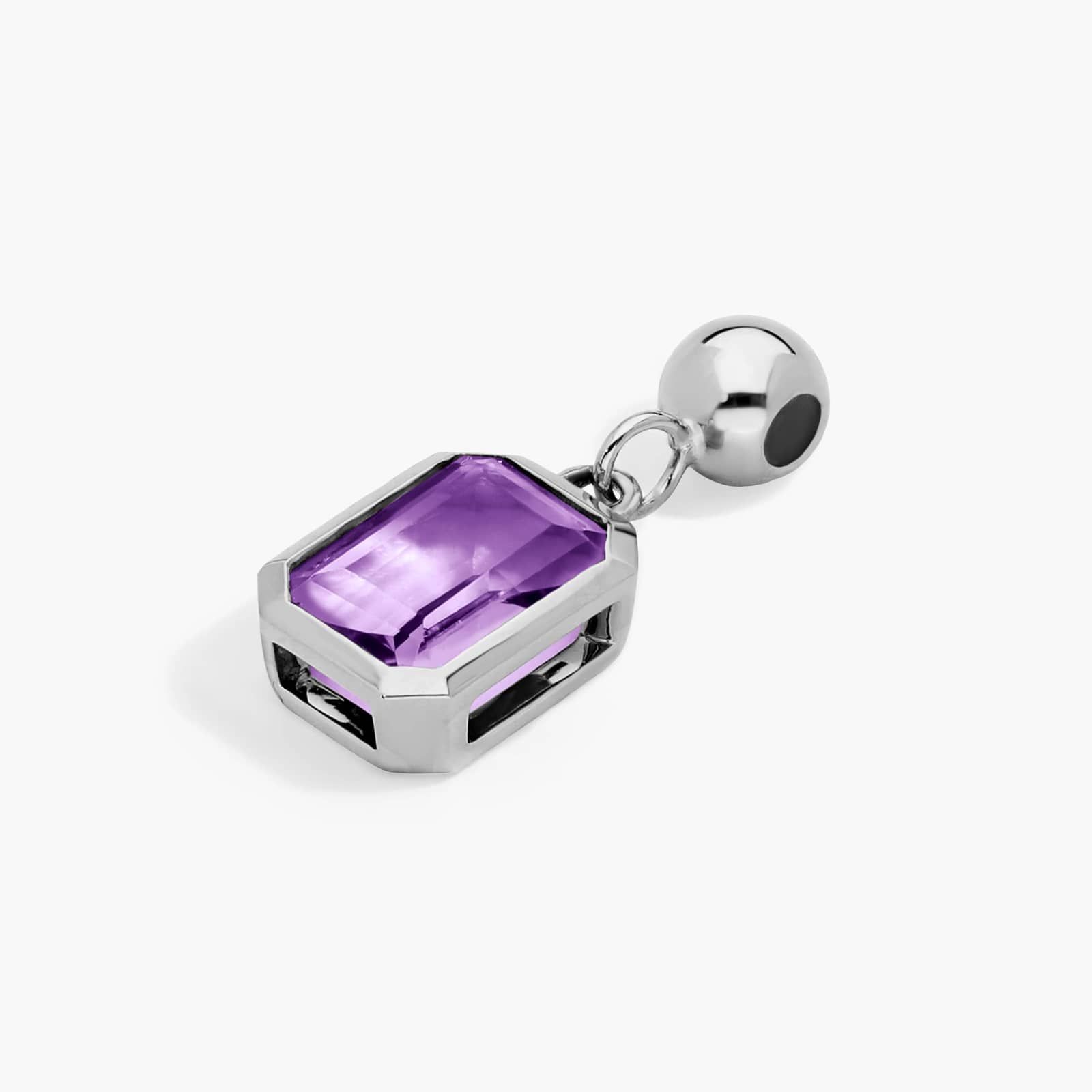 14K White Gold Emerald Cut Bezel Amethyst Birthstone Charm