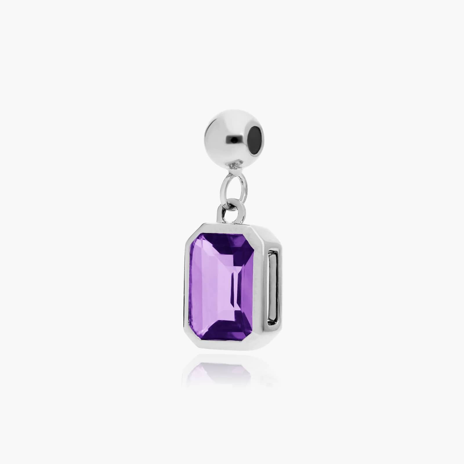 14K White Gold Emerald Cut Bezel Amethyst Birthstone Charm