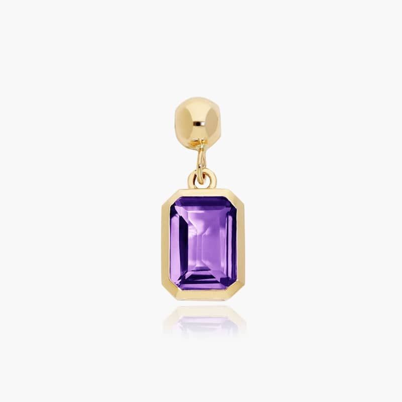 14K Yellow Gold Emerald Cut Bezel Set Amethyst Birthstone Charm