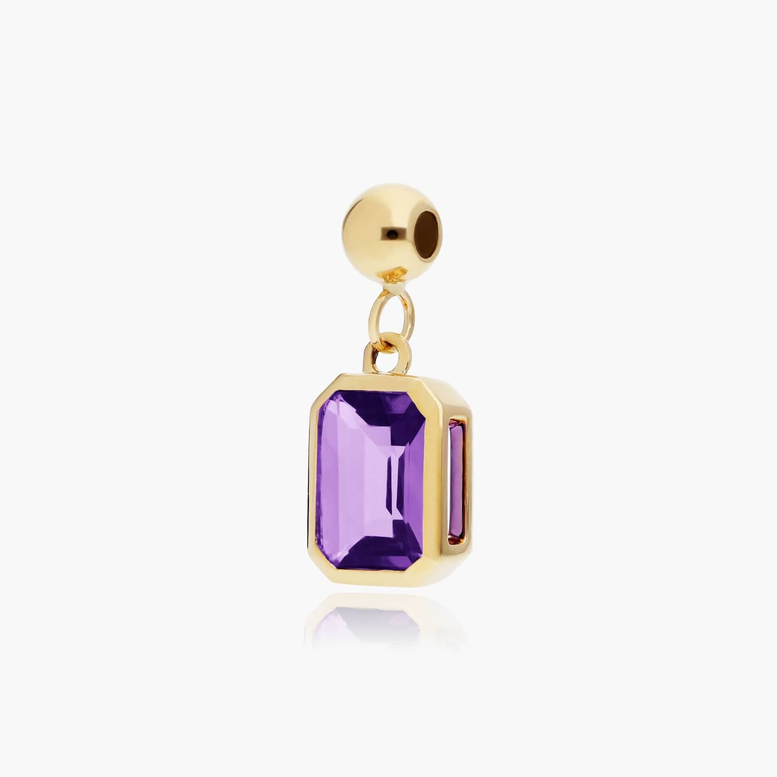 14K Yellow Gold Emerald Cut Bezel Set Amethyst Birthstone Charm