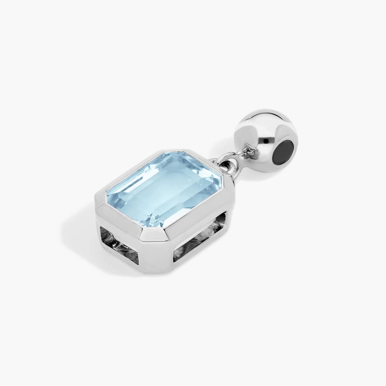 14K White Gold Emerald Cut Bezel Aquamarine Birthstone Charm