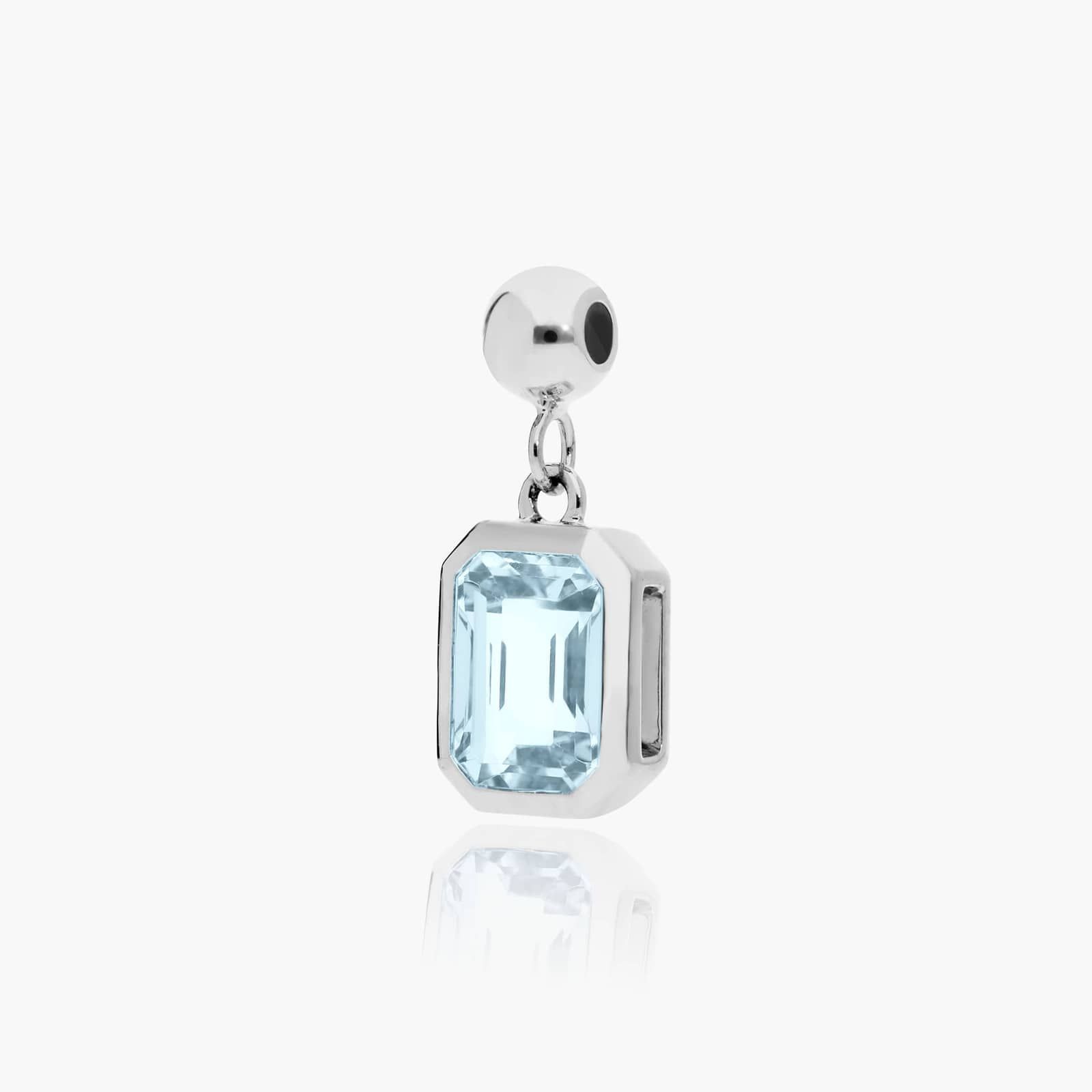 14K White Gold Emerald Cut Bezel Aquamarine Birthstone Charm