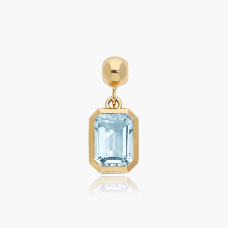 14K Yellow Gold Emerald Cut Bezel Set Aquamarine Birthstone Charm
