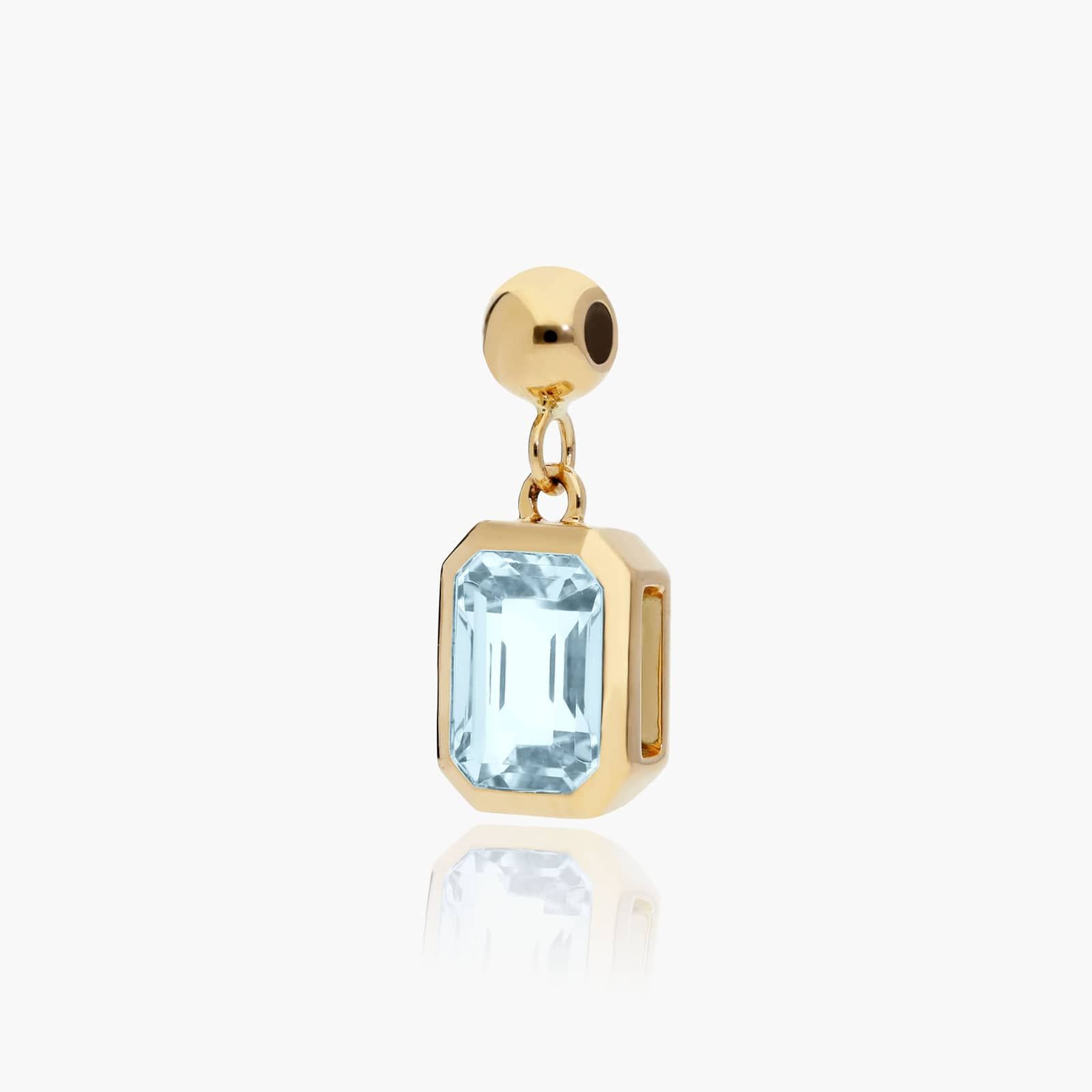 14K Yellow Gold Emerald Cut Bezel Set Aquamarine Birthstone Charm