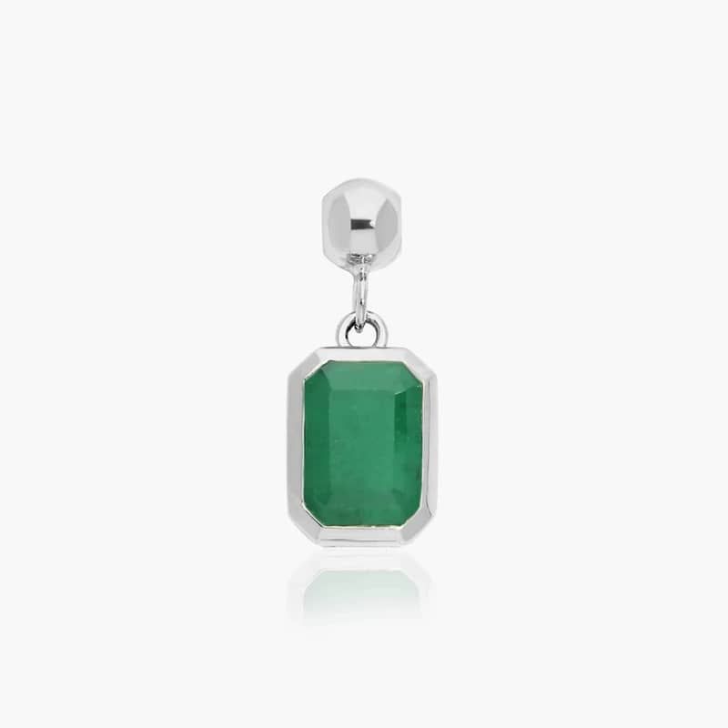 14K White Gold Emerald Cut Bezel Emerald Birthstone Charm