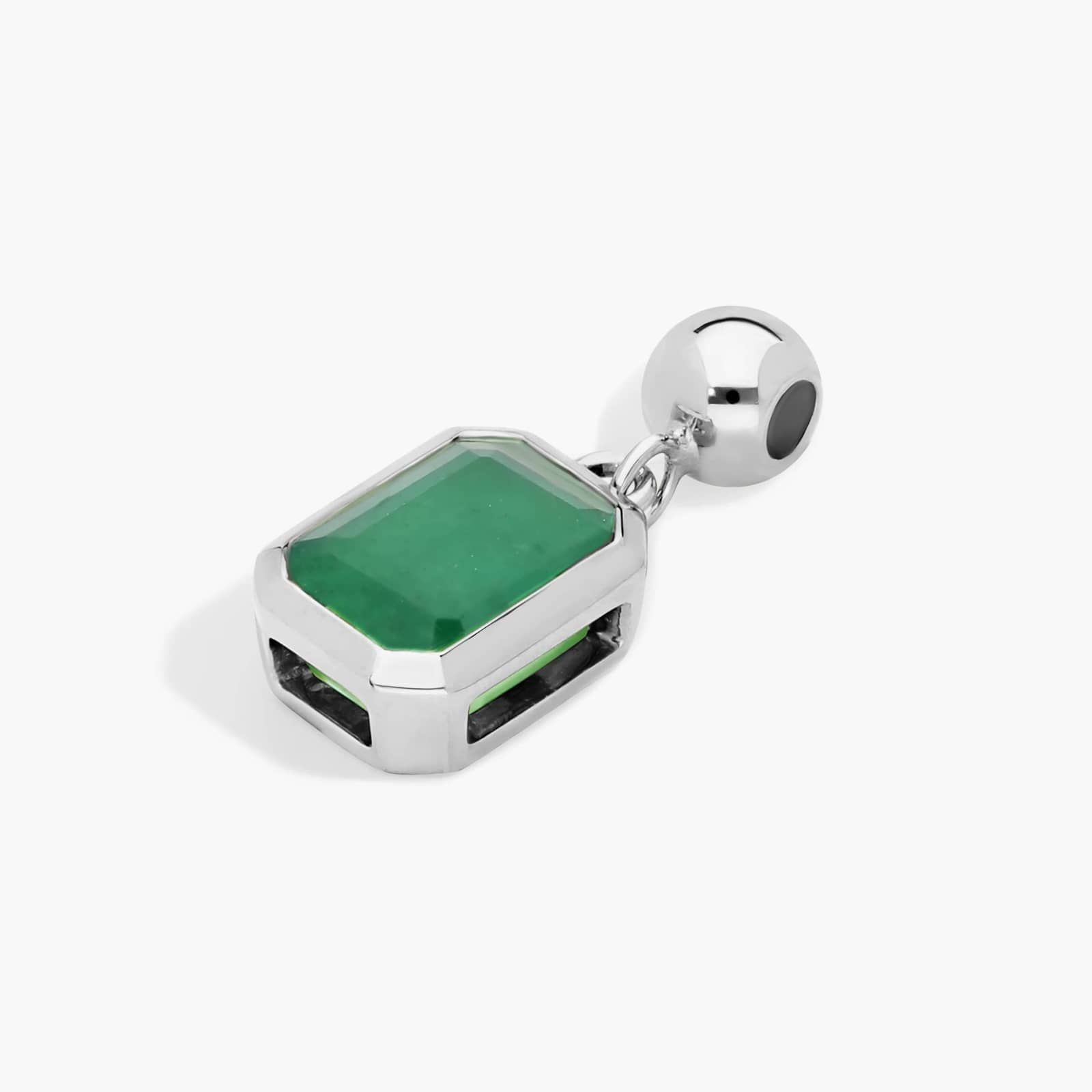 14K White Gold Emerald Cut Bezel Emerald Birthstone Charm