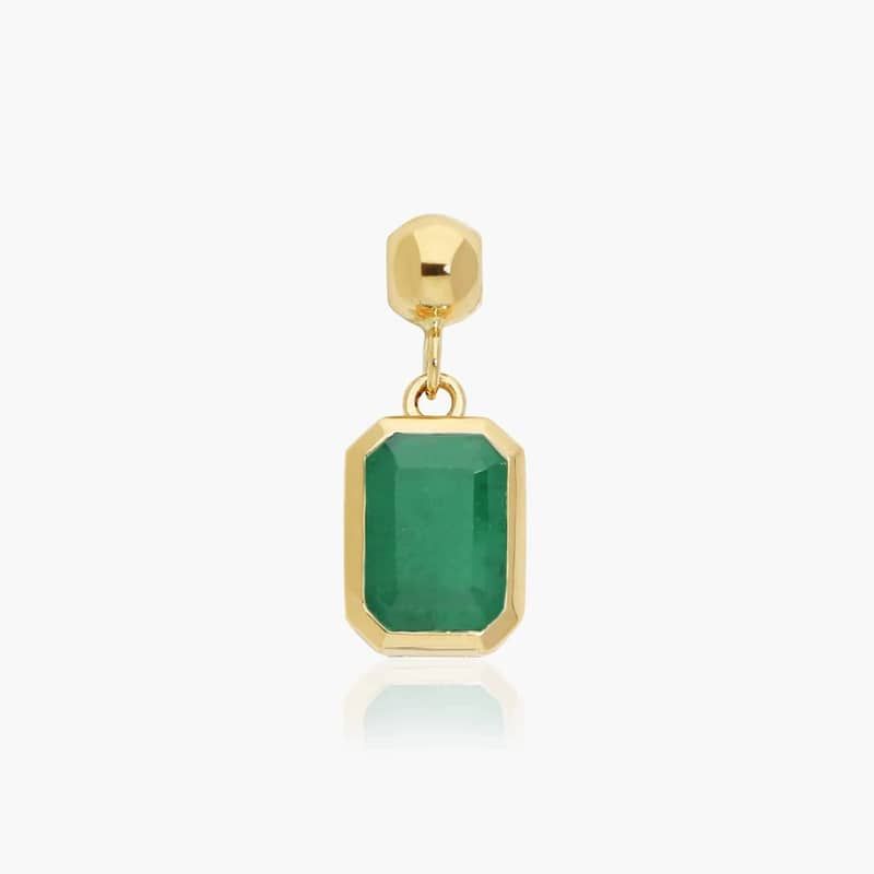14K Yellow Gold Emerald Cut Bezel Set Emerald Birthstone Charm