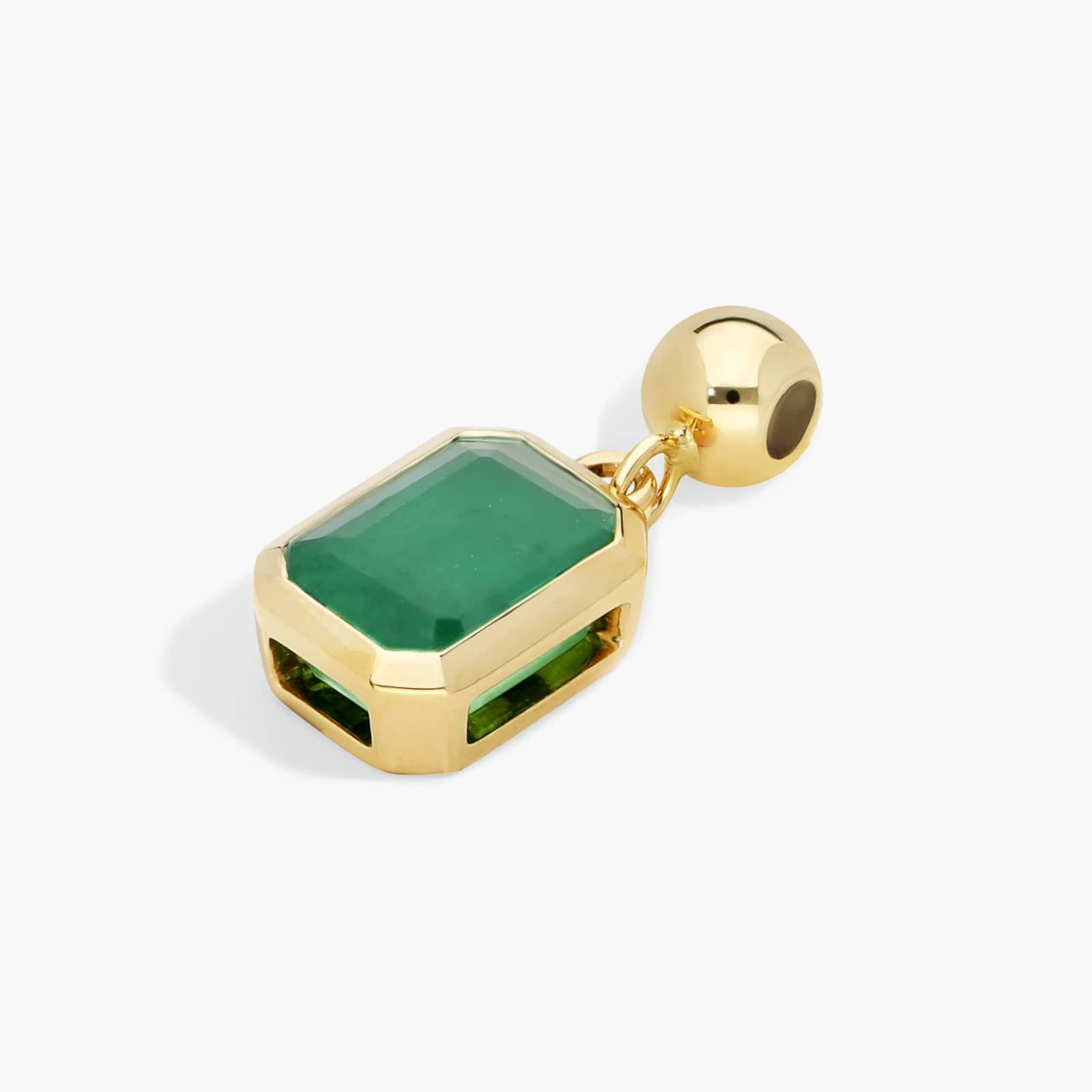 14K Yellow Gold Emerald Cut Bezel Set Emerald Birthstone Charm