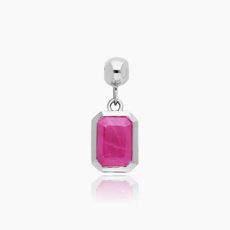 14K White Gold Emerald Cut Bezel Ruby Birthstone Charm