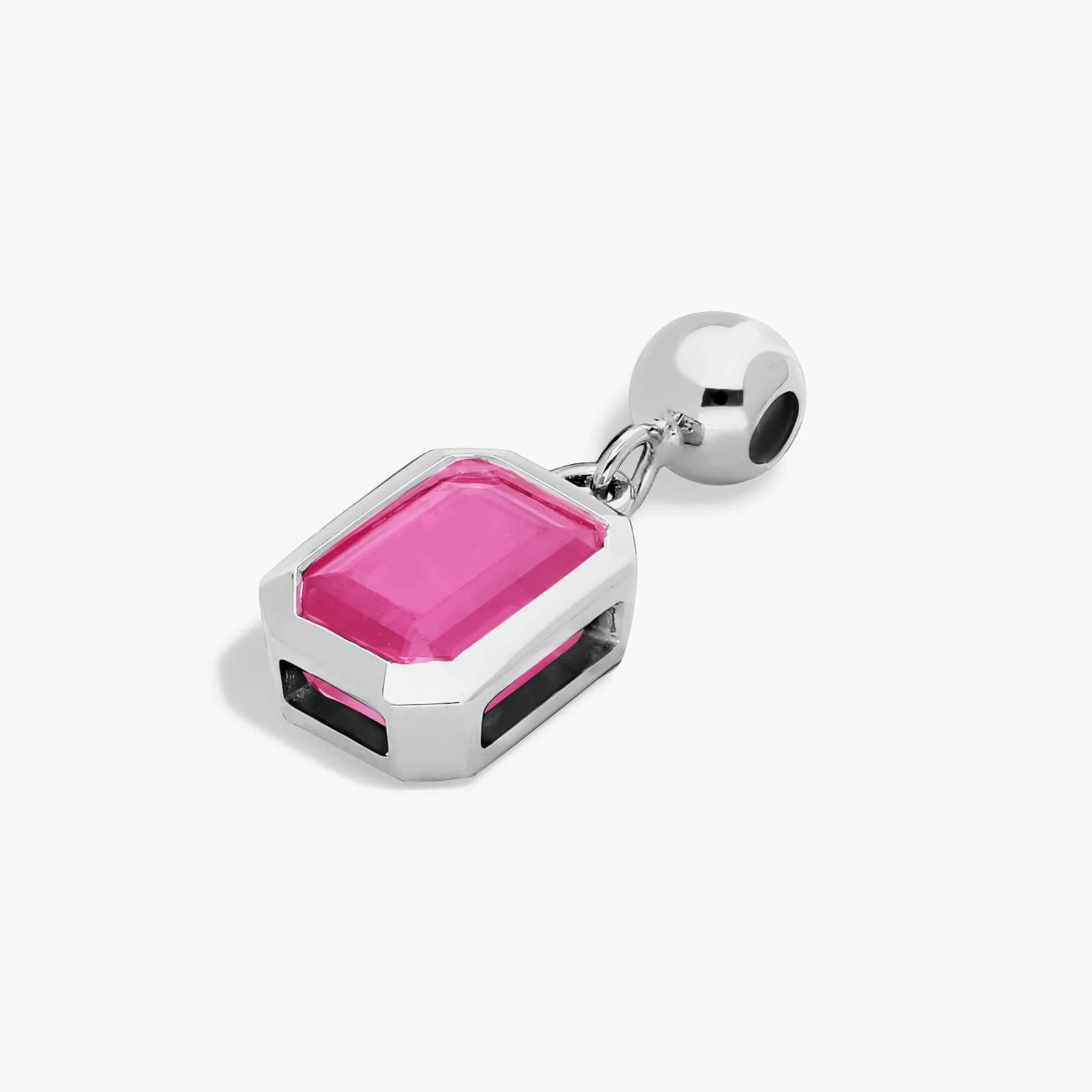 14K White Gold Emerald Cut Bezel Ruby Birthstone Charm