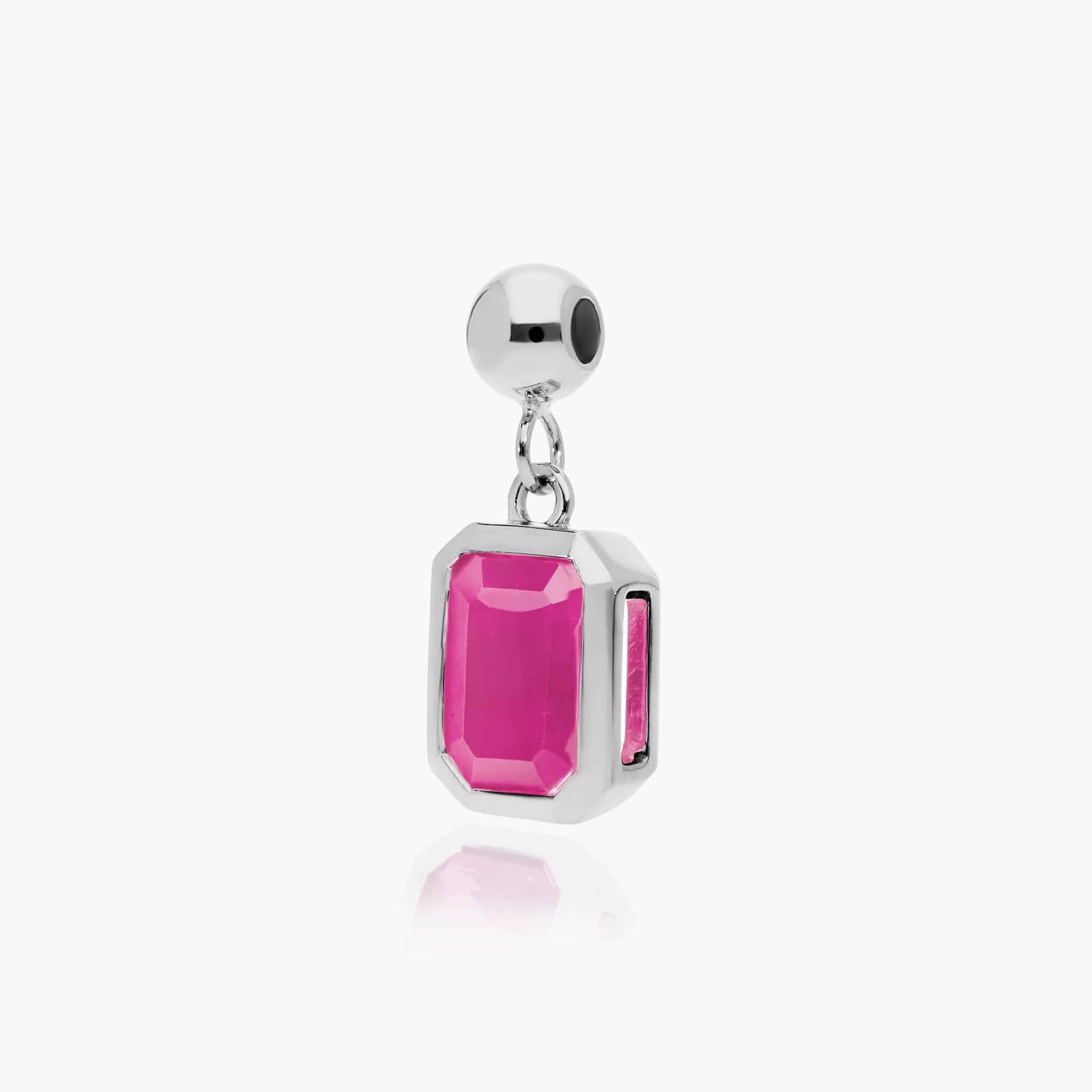 14K White Gold Emerald Cut Bezel Ruby Birthstone Charm