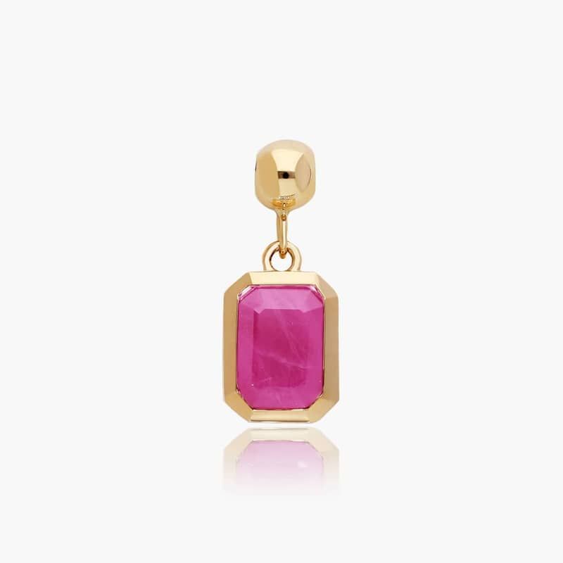 14K Yellow Gold Emerald Cut Bezel Set Ruby Birthstone Charm