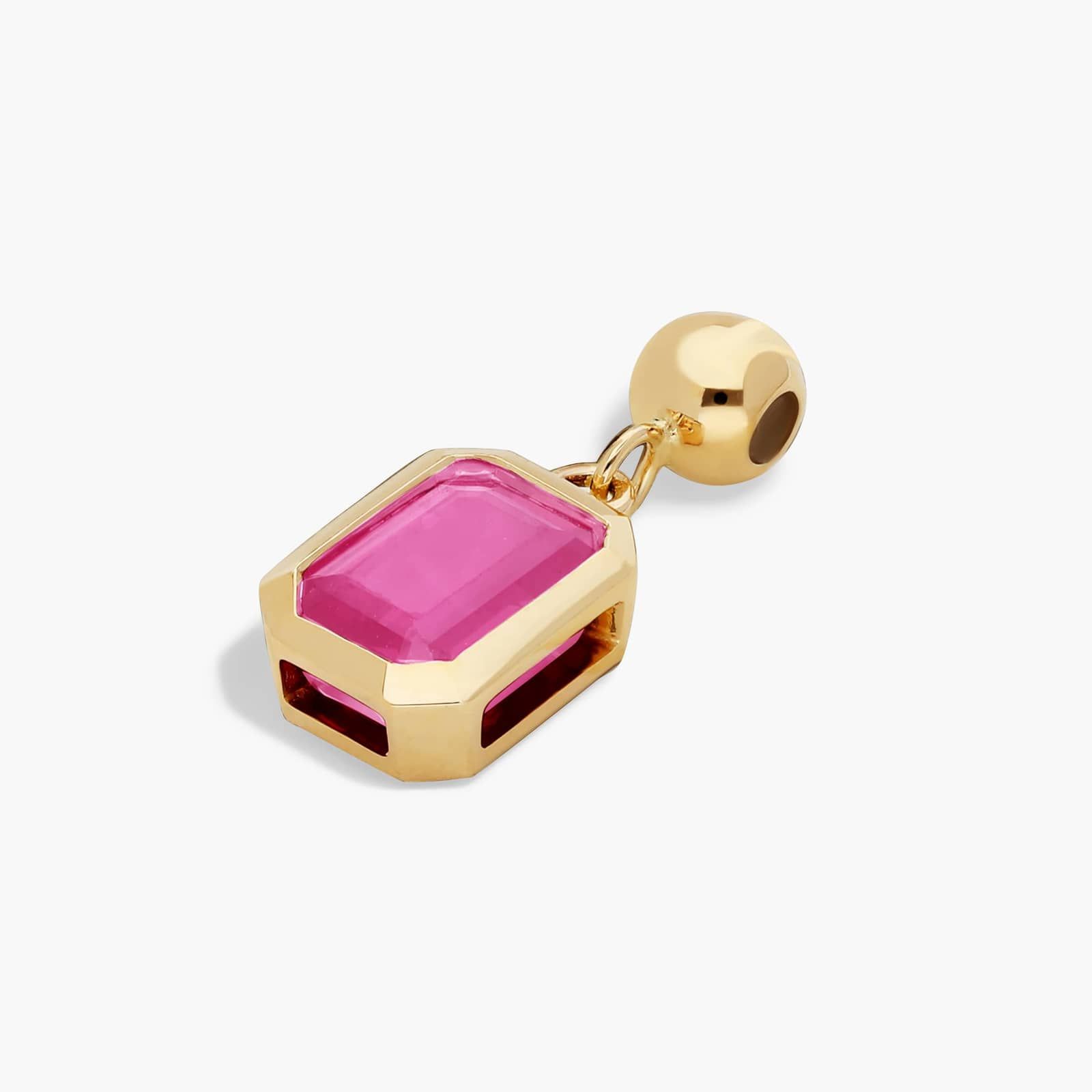 14K Yellow Gold Emerald Cut Bezel Set Ruby Birthstone Charm