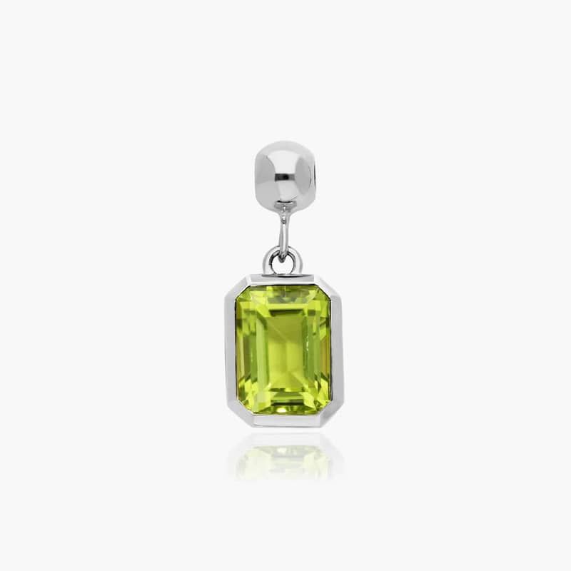 14K White Gold Emerald Cut Bezel Peridot Birthstone Charm