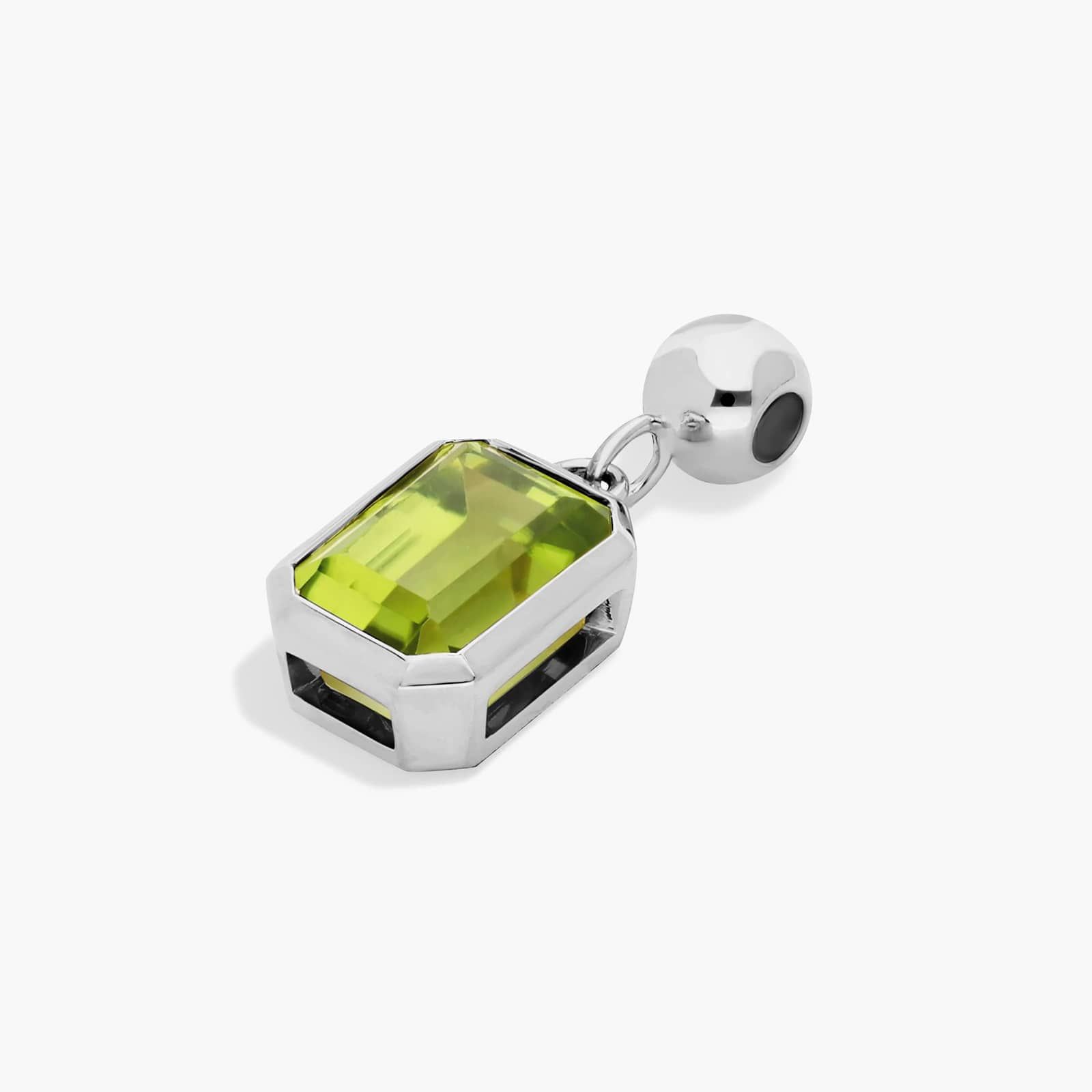 14K White Gold Emerald Cut Bezel Peridot Birthstone Charm