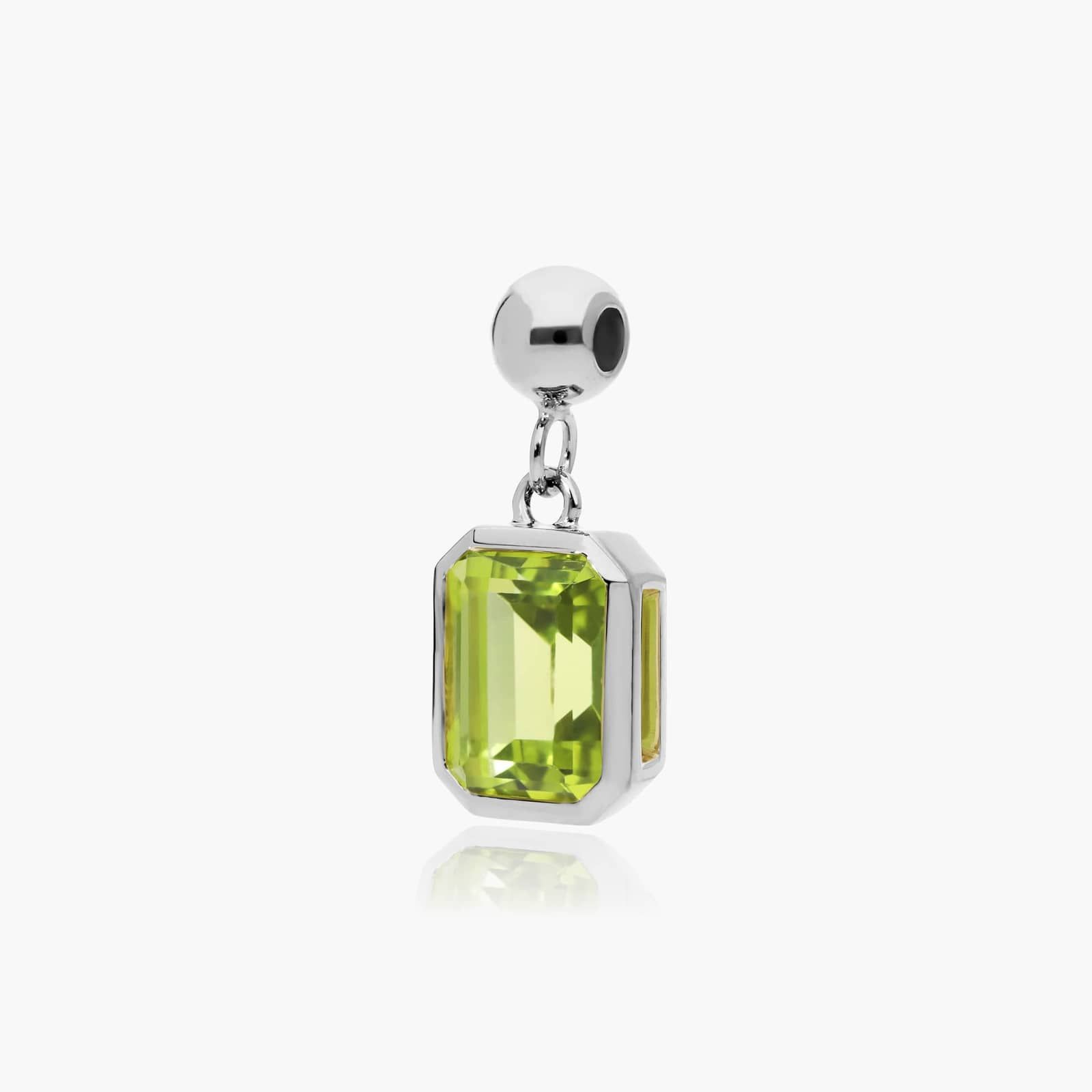 14K White Gold Emerald Cut Bezel Peridot Birthstone Charm