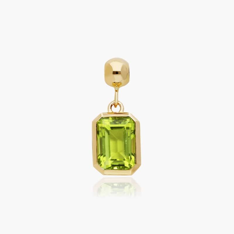 14K Yellow Gold Emerald Cut Bezel Set Peridot Birthstone Charm