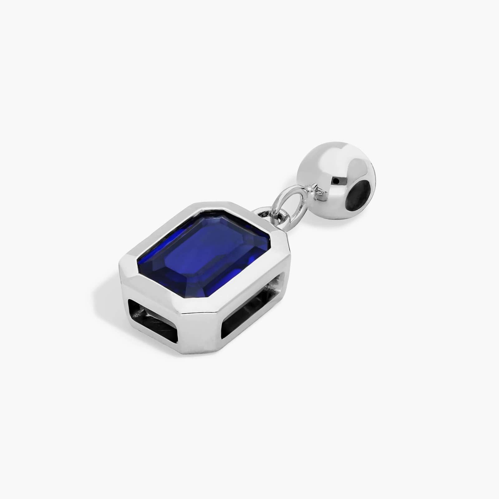 14K White Gold Emerald Cut Bezel Sapphire Birthstone Charm
