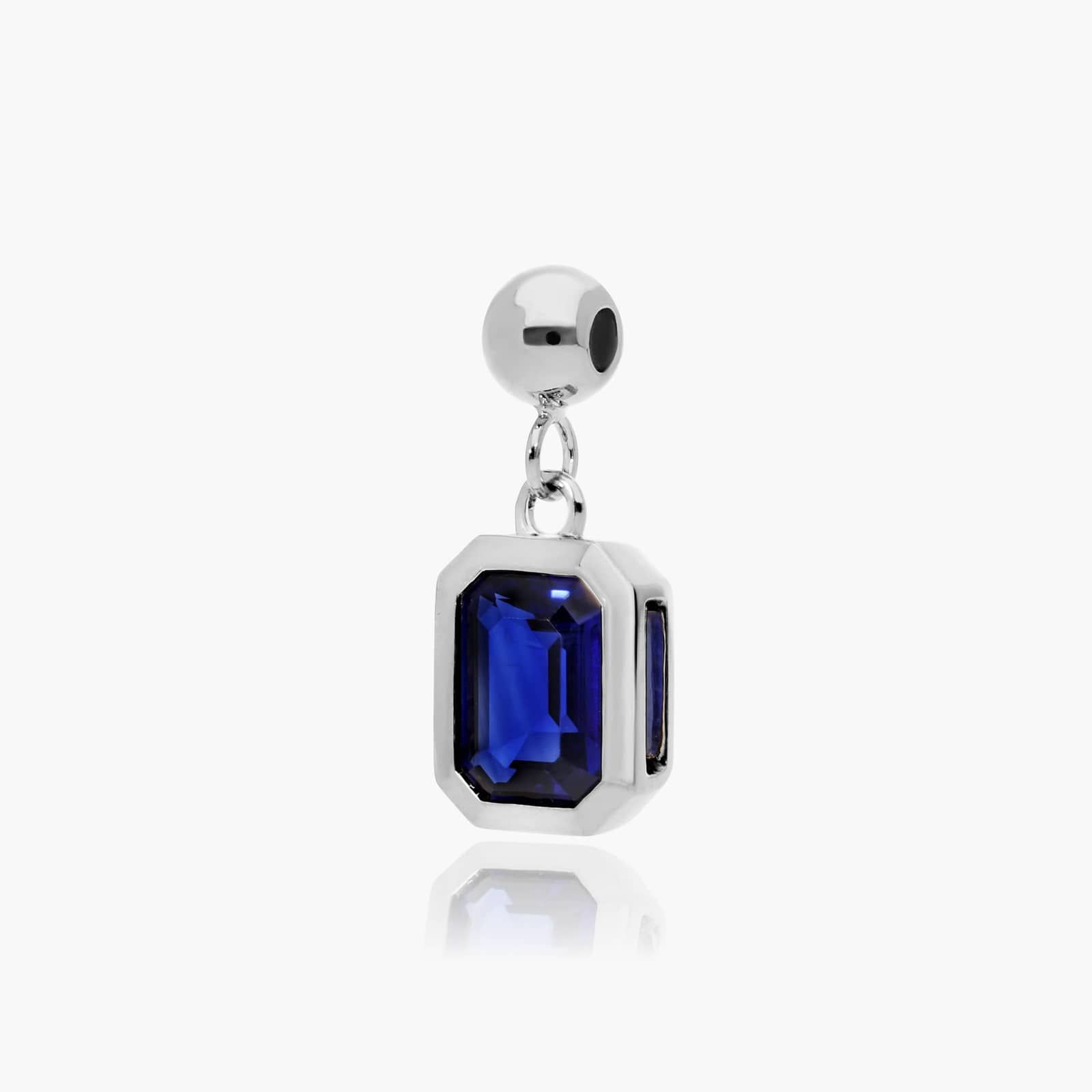 14K White Gold Emerald Cut Bezel Sapphire Birthstone Charm