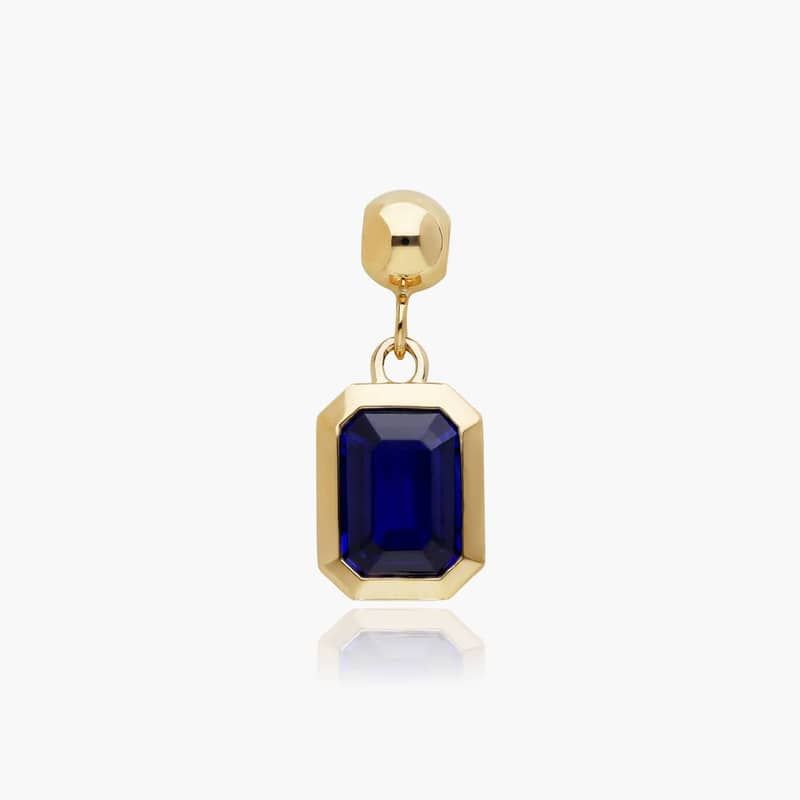 14K Yellow Gold Emerald Cut Bezel Set Sapphire Birthstone Charm