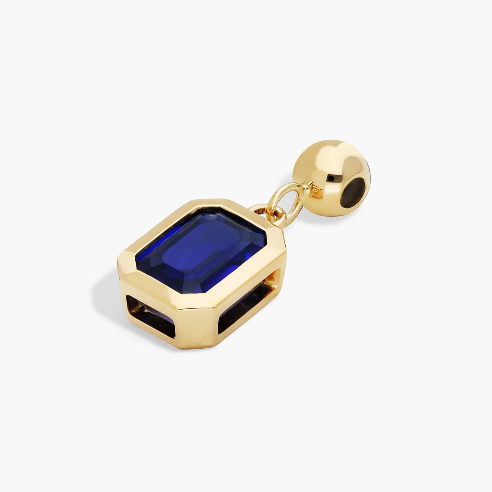 14K Yellow Gold Emerald Cut Bezel Set Sapphire Birthstone Charm