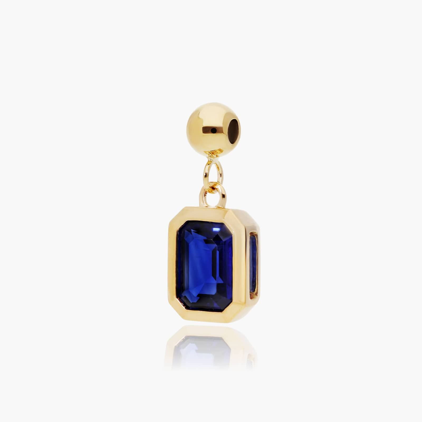 14K Yellow Gold Emerald Cut Bezel Set Sapphire Birthstone Charm