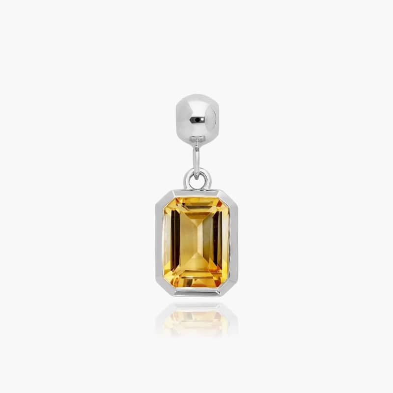 14K White Gold Emerald Cut Bezel Citrine Birthstone Charm