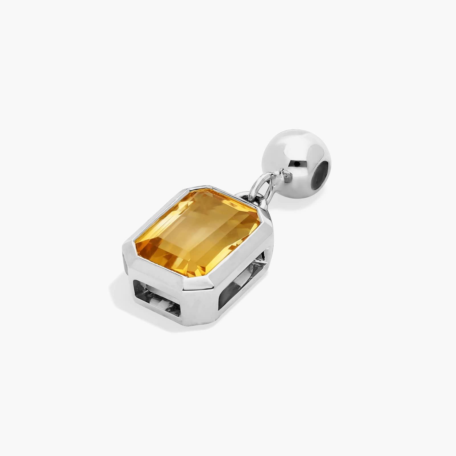 14K White Gold Emerald Cut Bezel Citrine Birthstone Charm