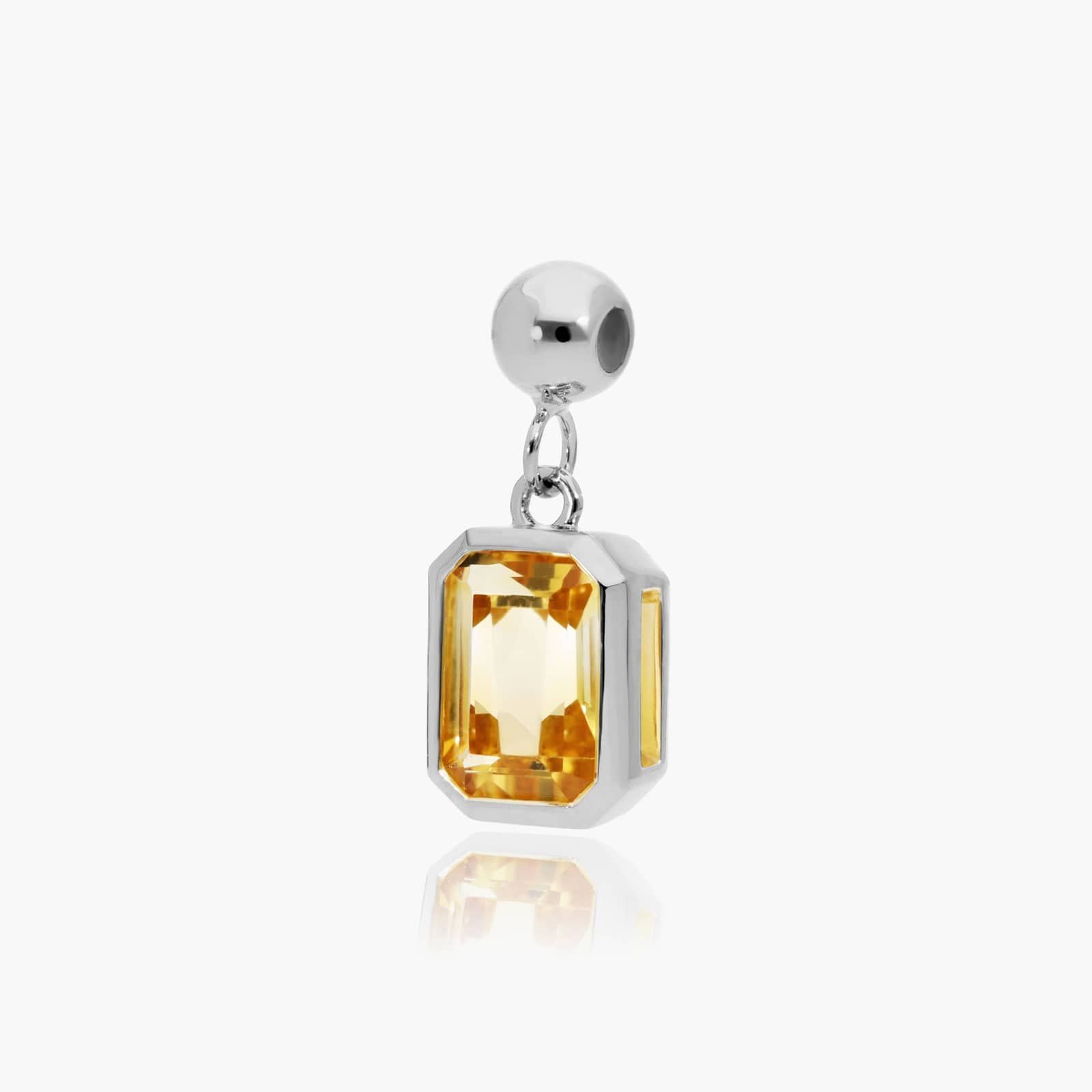 14K White Gold Emerald Cut Bezel Citrine Birthstone Charm
