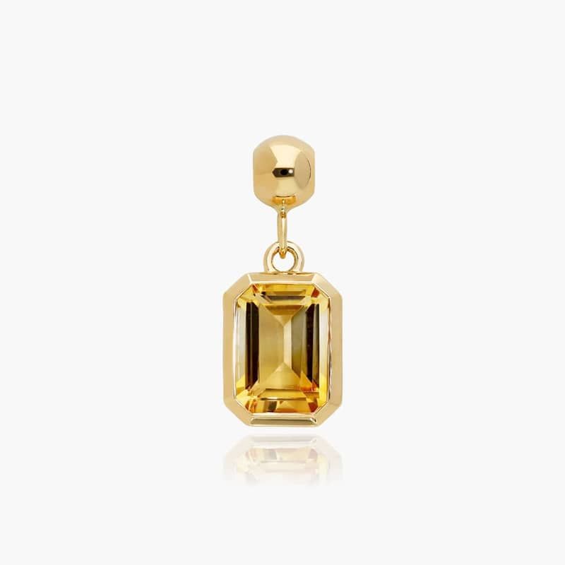 14K Yellow Gold Emerald Cut Bezel Set Citrine Birthstone Charm