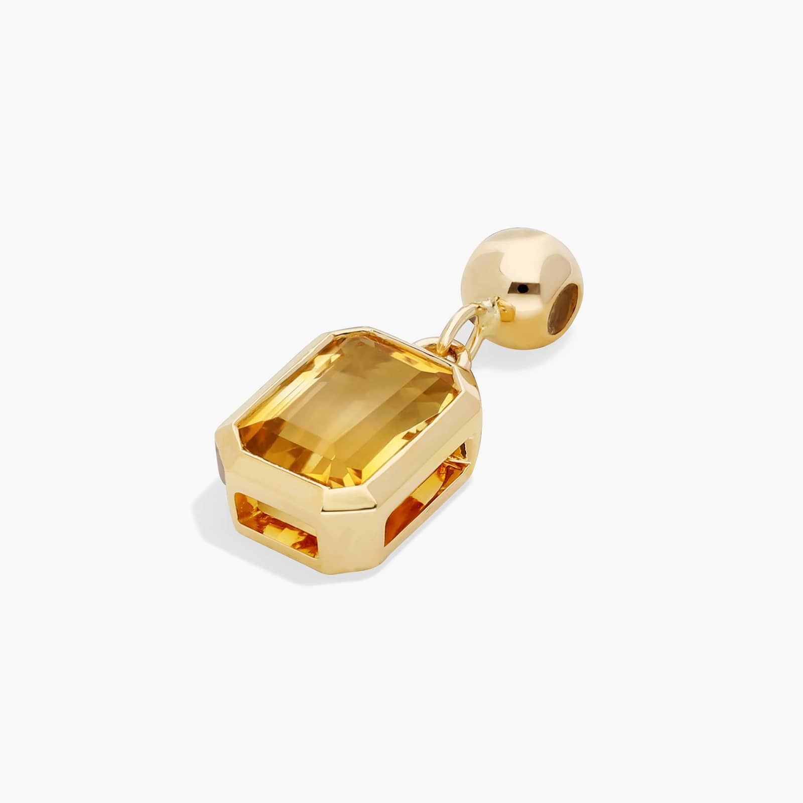 14K Yellow Gold Emerald Cut Bezel Set Citrine Birthstone Charm