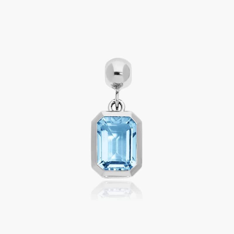 14K White Gold Emerald Cut Bezel Blue Topaz Birthstone Charm