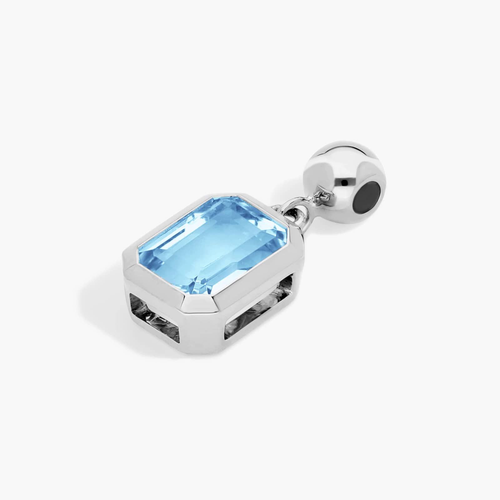 14K White Gold Emerald Cut Bezel Blue Topaz Birthstone Charm