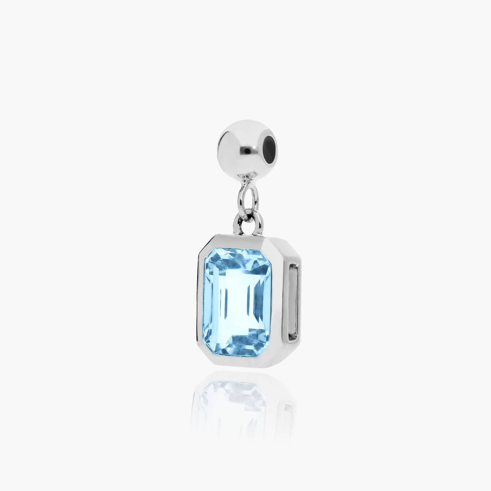 14K White Gold Emerald Cut Bezel Blue Topaz Birthstone Charm