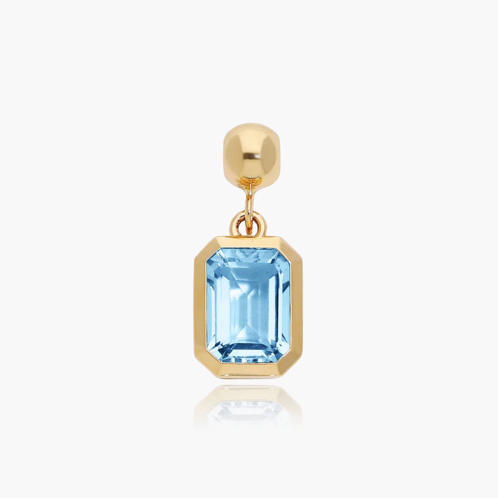 14K Yellow Gold Emerald Cut Bezel Blue Topaz Birthstone Charm