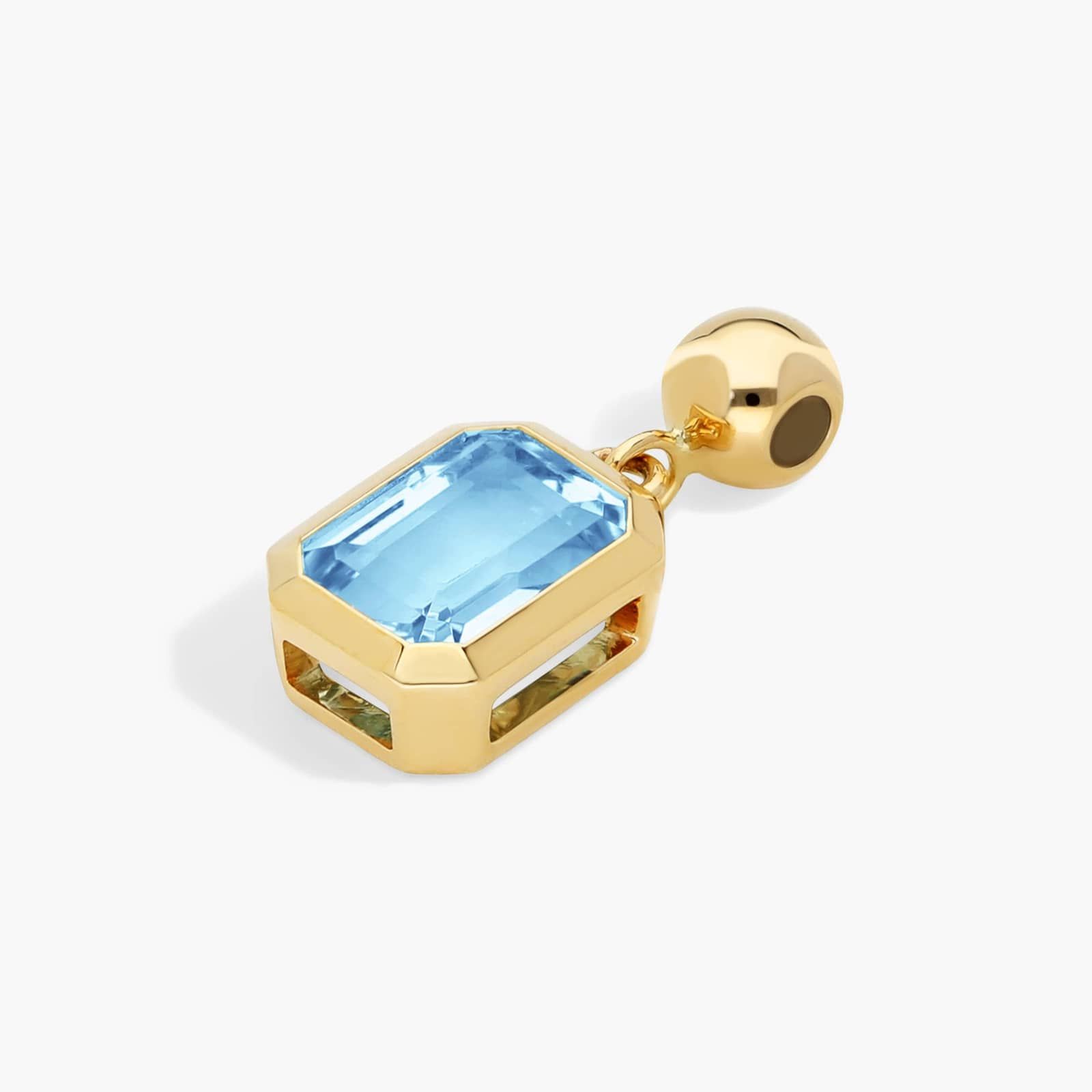 14K Yellow Gold Emerald Cut Bezel Blue Topaz Birthstone Charm