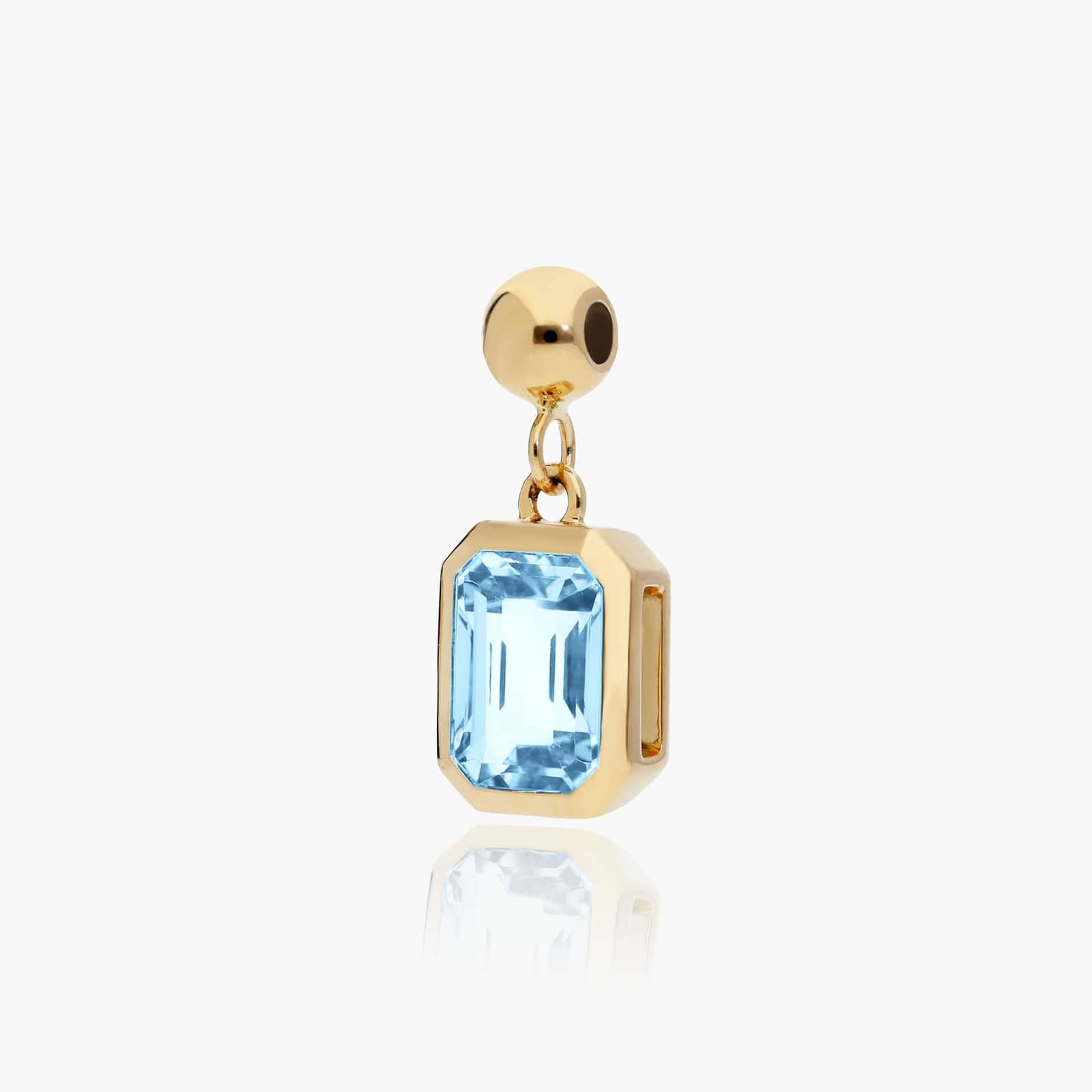 14K Yellow Gold Emerald Cut Bezel Blue Topaz Birthstone Charm