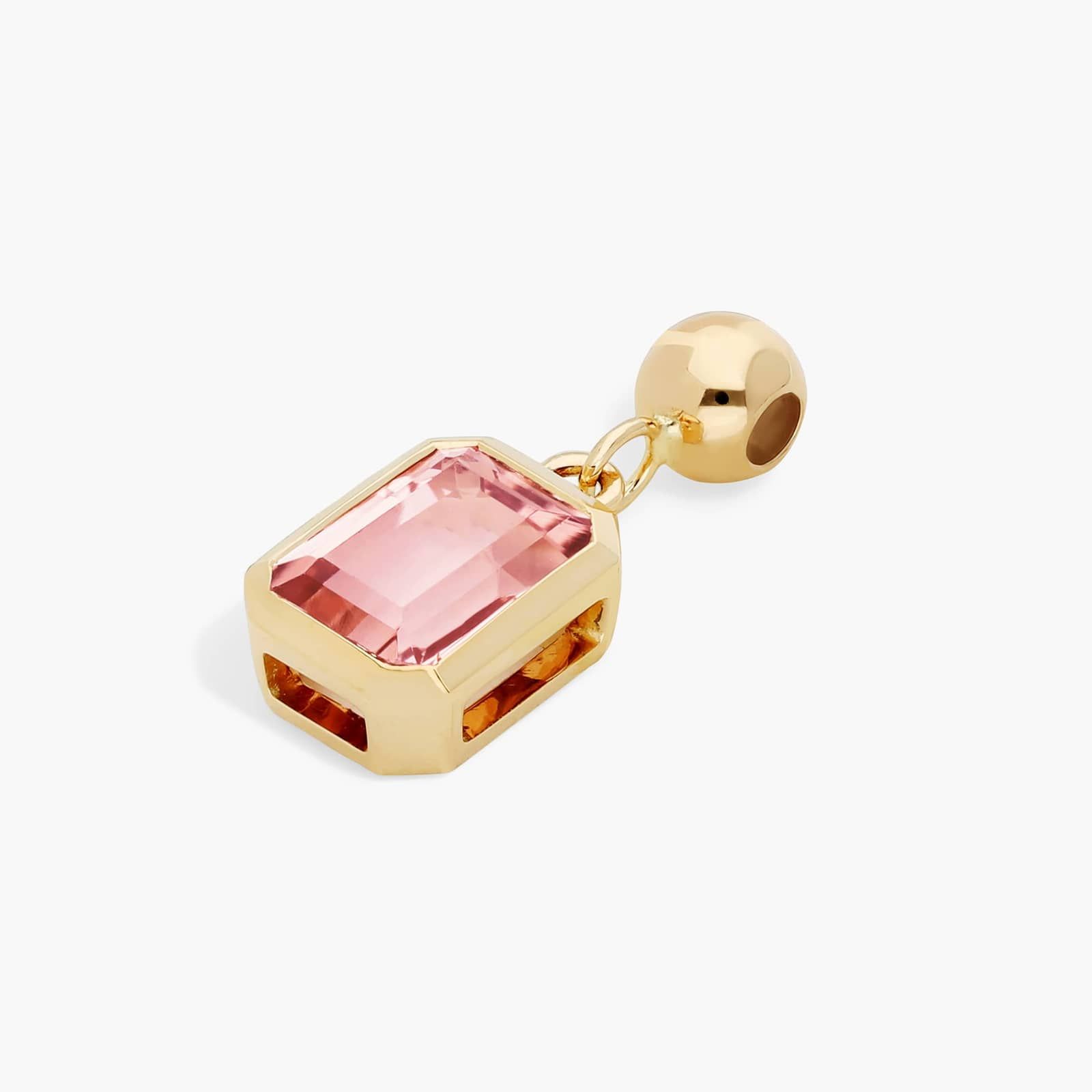 14K Yellow Gold Emerald Cut Bezel Set Pink Tourmaline Birthstone Charm