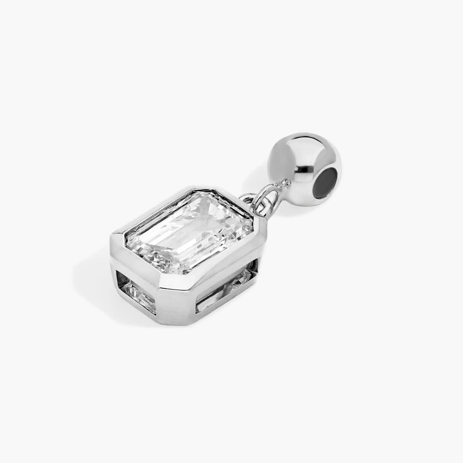 Bezel Set Birthstone Charm With Emerald Cut Lab-Grown Diamond In 14K White Gold