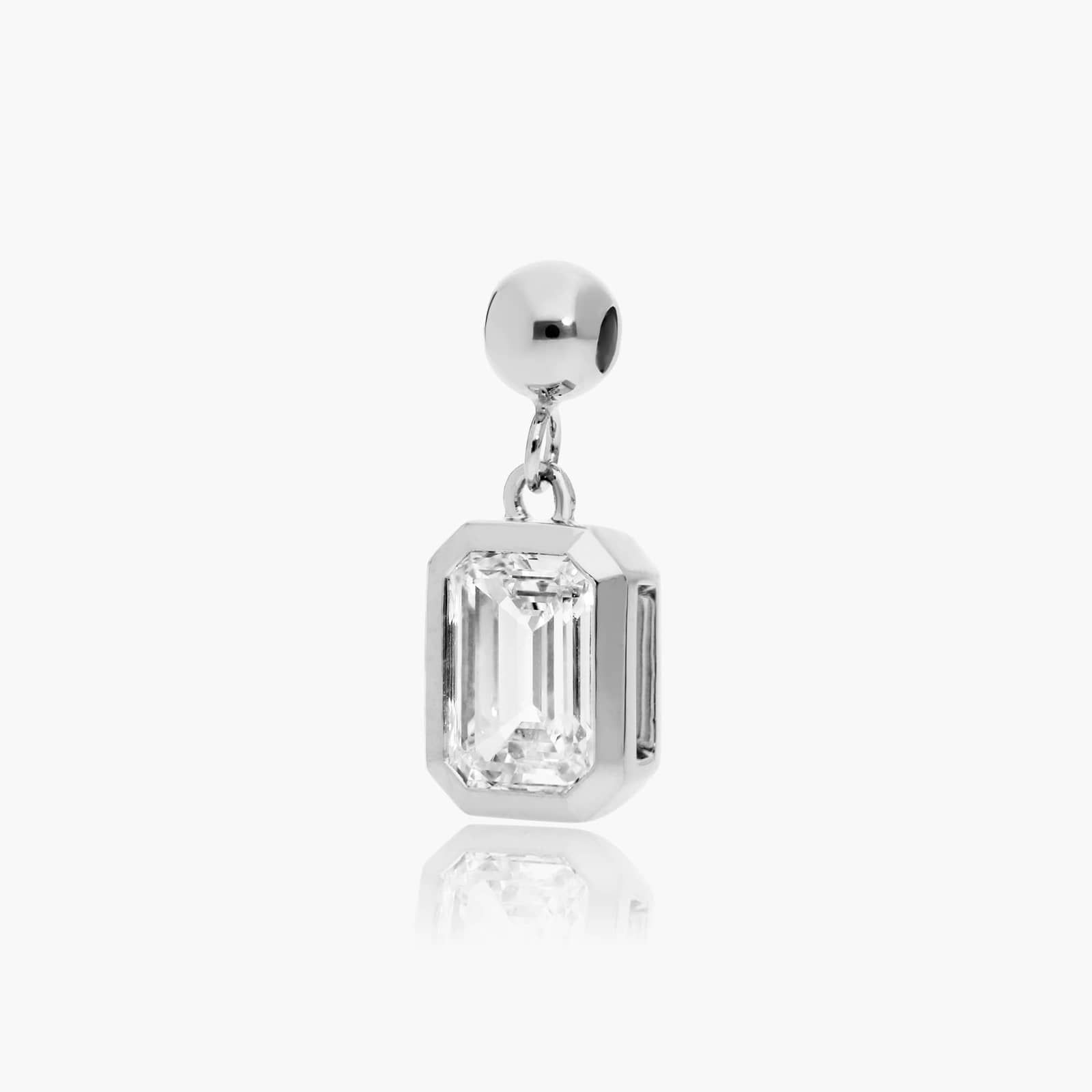 Bezel Set Birthstone Charm With Emerald Cut Lab-Grown Diamond In 14K White Gold