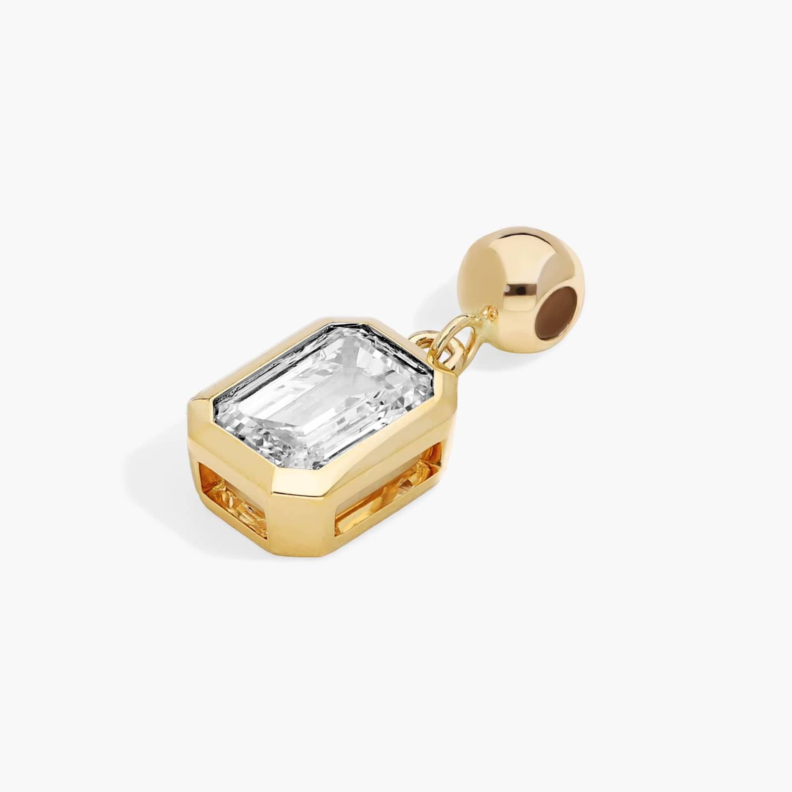 Bezel Set Birthstone Charm With Emerald Cut Lab-Grown Diamond In 14K Yellow Gold
