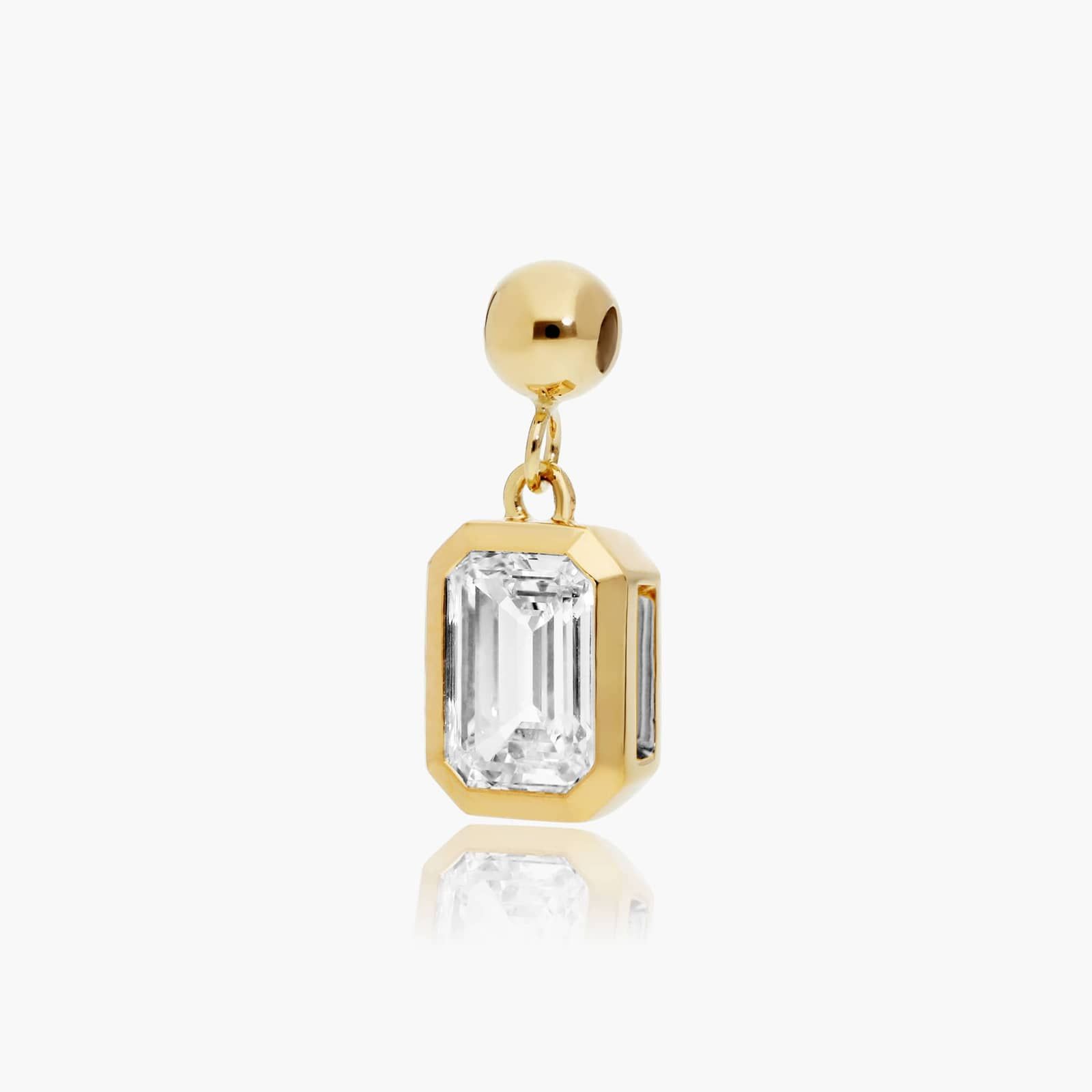 Bezel Set Birthstone Charm With Emerald Cut Lab-Grown Diamond In 14K Yellow Gold