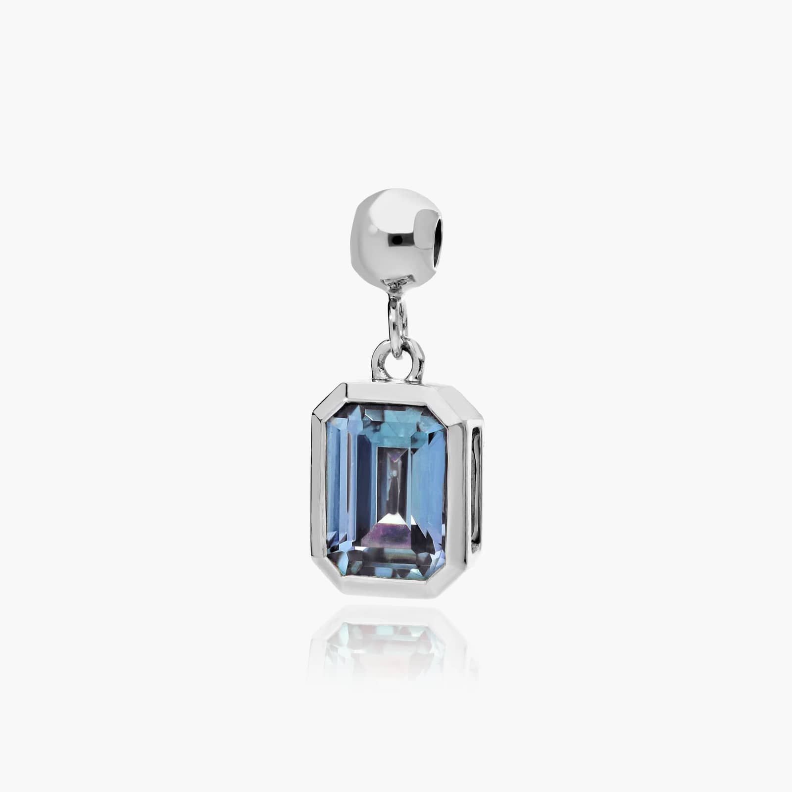 14K White Gold Emerald Cut Bezel Lab Grown Alexandrite Birthstone Charm