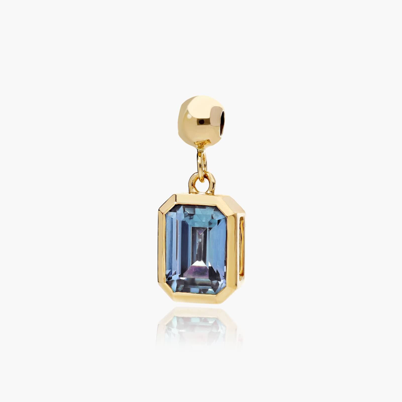 14K Yellow Gold Emerald Cut Bezel Set Lab Grown Alexandrite Birthstone Charm