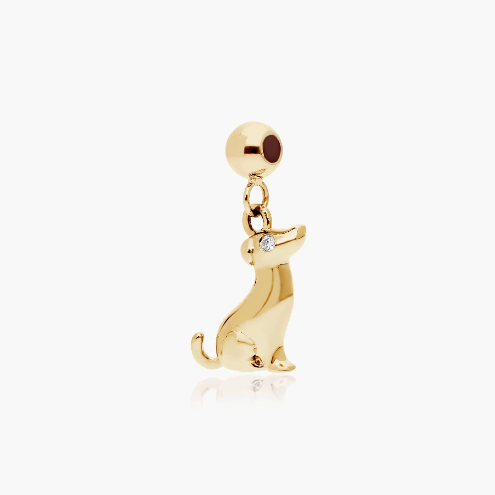Dog Lab-Grown Diamond Charm In 14K Yellow Gold